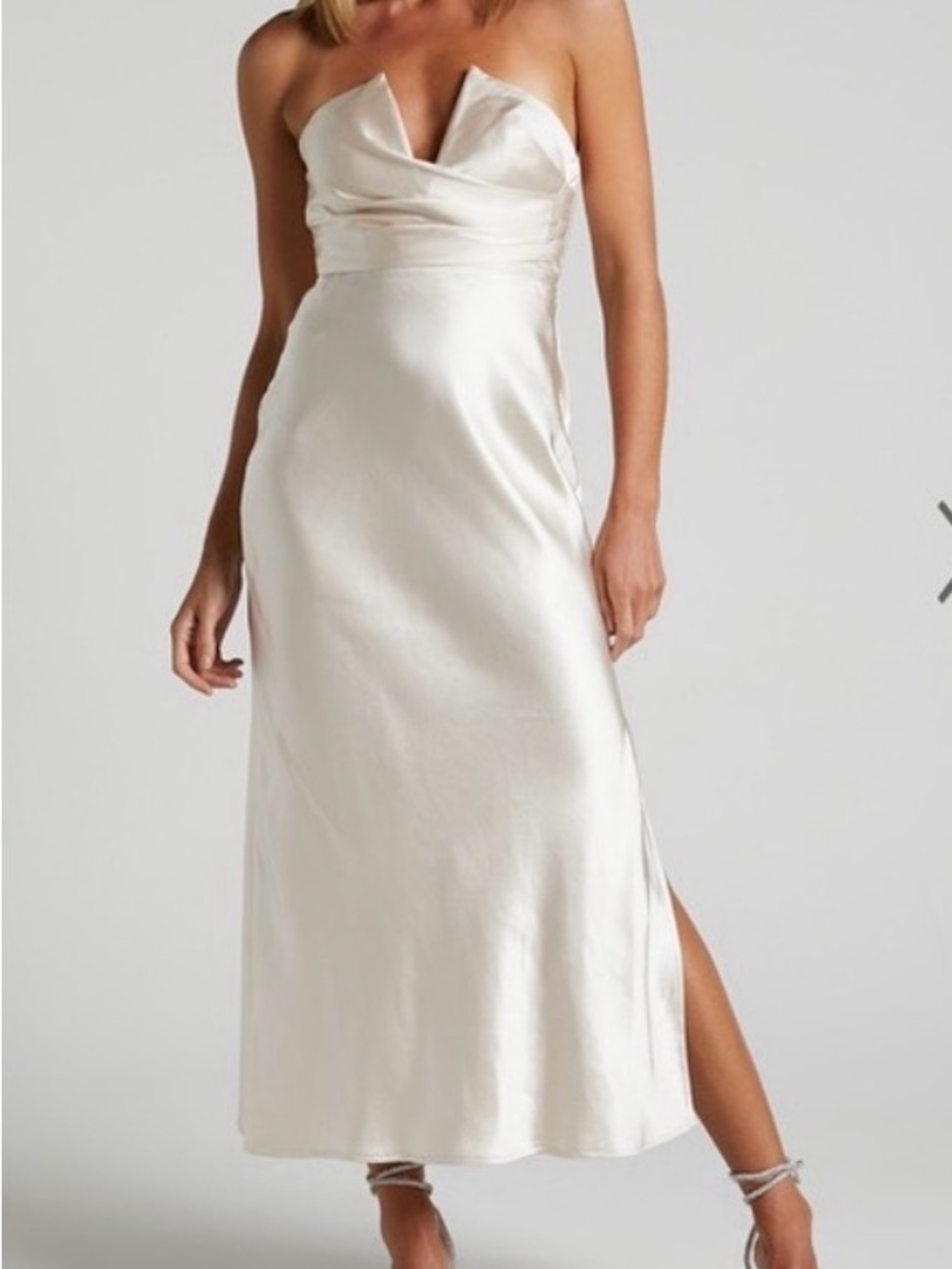 NWT Showpo Jaslynn Midi Strapless Satin Slip Dress in Ivory size XL US 10